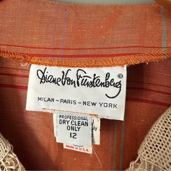 Vintage Diane Von Furstenberg Terracotta Midi Dress with Cream Lace - Picture 5 of 8